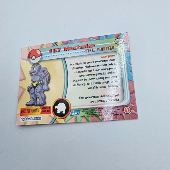 Pokemon 1999 TOPPS Machoke #67 Blue Logo TV Animation Edition Card - Picture 3 of 4
